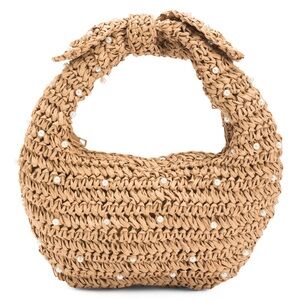 NWT Haute Hippie Woven Raffia Pearl Embellished Hobo Handbag
